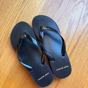 Tory Burch Black Rubber Cut-Out Wedge Flip Flops 6.5